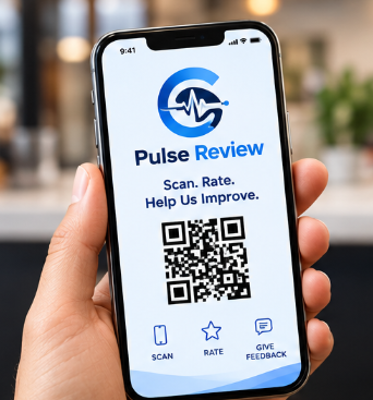 Phone scanning the Service Sense QR code